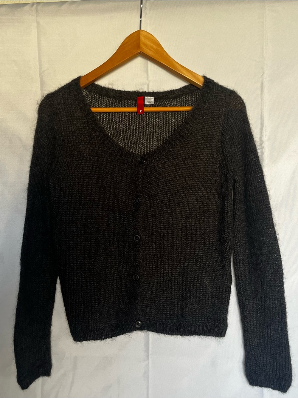 H&M Mohair Blend Charcoal Black Button Front Cardigan Sweater Size 2
